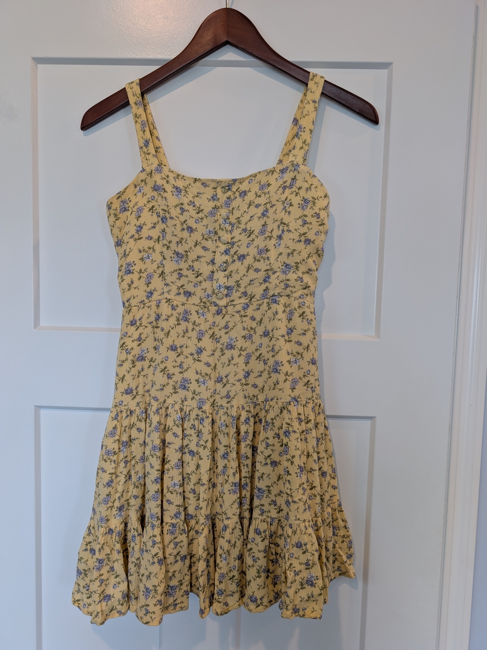 Yellow Floral Sundress - Sleeveless Tiered Dress